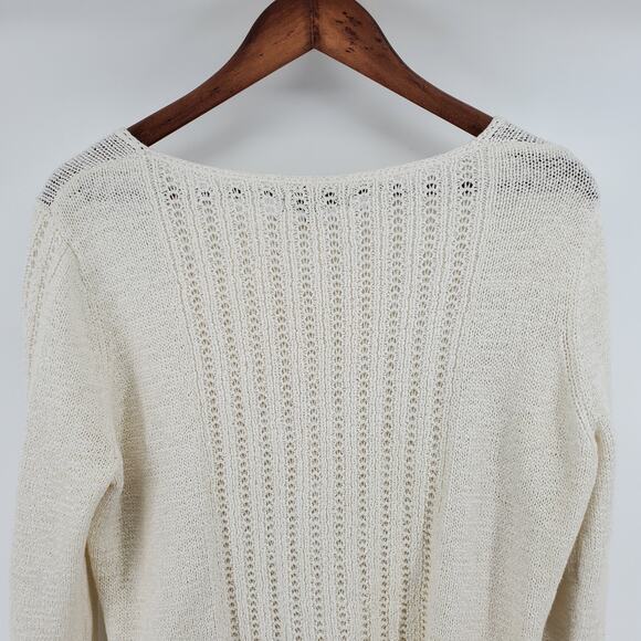Rachel Zoe Womens Karla Open Cream Lace Knit Stretchy Cotton Blend Sweater| XL - Picture 8 of 12